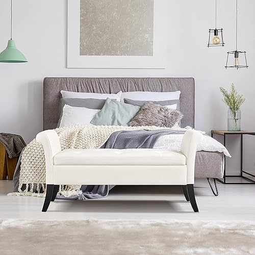 Miniatura 40 de Topeakmart Otomana moderna de almacenamiento con brazos enrollados, color negro, tela de lino, capacidad de 300 libras Negro -,Marrón