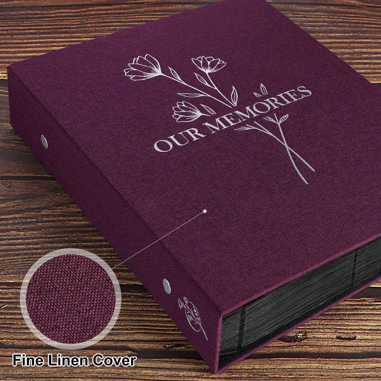 Lanpn Photo Album 6x4 Slip in, OUR MEMORIES Linen 400 Pockets Photo Albums Holds Portrait Only 10x15cm Picture Purple - Image 3