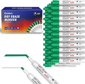 Comix Dry Erase Marker, Chisel Tip Whiteboard Markers, 36 Count Green Color