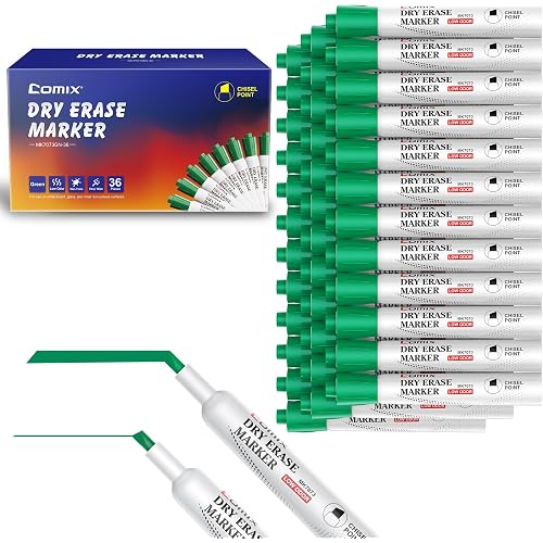 Comix Dry Erase Marker, Chisel Tip Whiteboard Markers, 36 Count Green Color