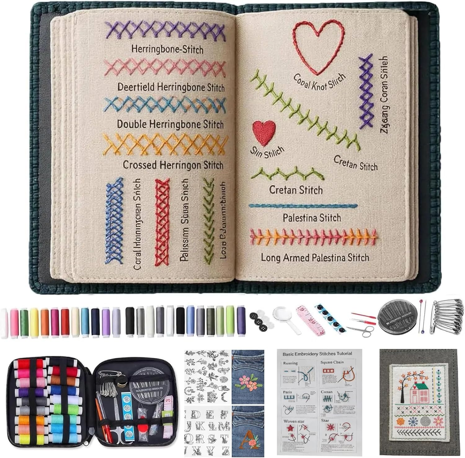 2026 Upgraded Embroidery Stitch Book & Complete Kit for Beginners | Includes Embroidery Hoop,86 Tools,65 Water-Soluble Patterns & 106 Stitches With Guides,Portable Craft Set for Adults & DIY Lovers