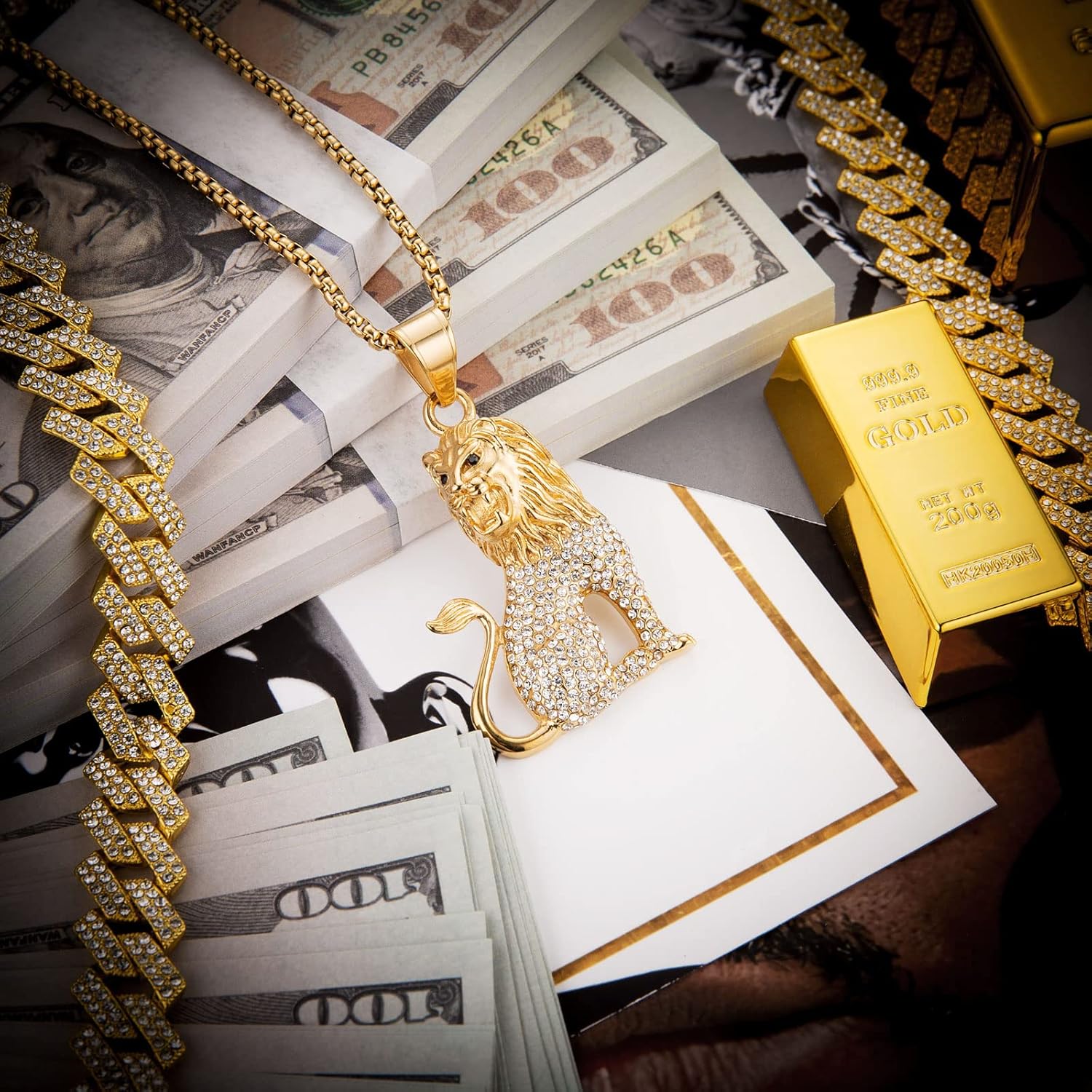 AsAlways 18K Gold Plated Lion Head Necklace Pendant for Men Stainless Steel Hip Hop Rock Lion King Necklaces Charm Animal Amulet Jewelry - Image 3