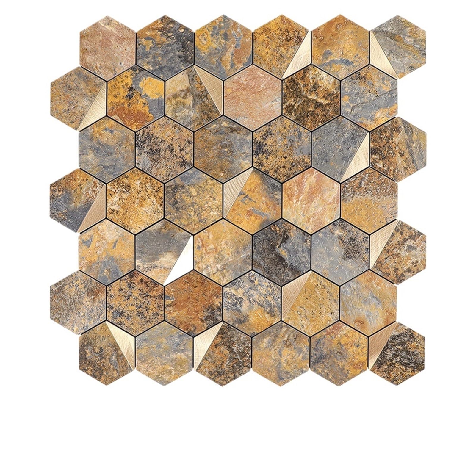 Metal splashback Metal Mosaic Hexagonal Imitation Marble Pattern PVC Aluminum Composite Panel Wall Sticker for Background(Colore)