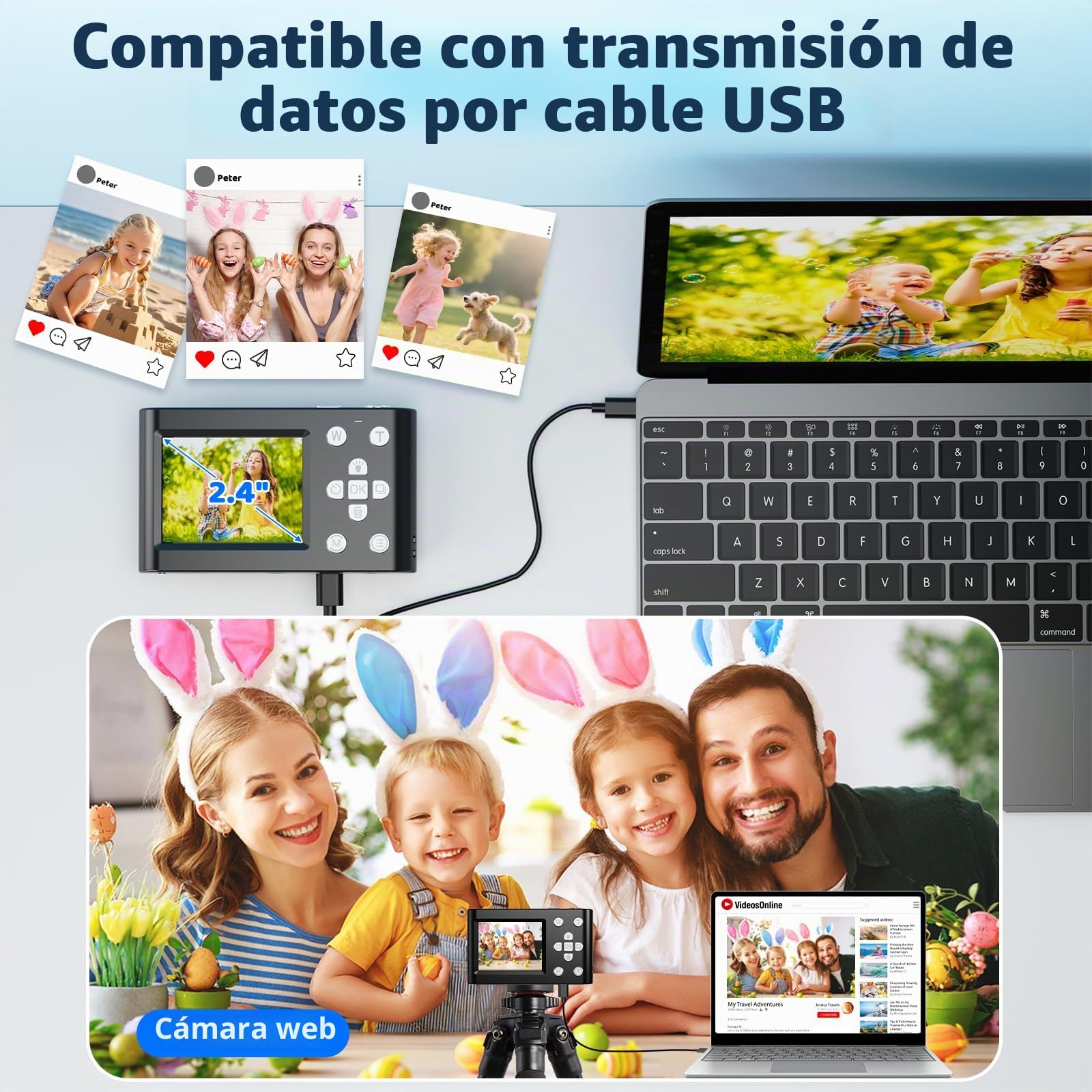 Cámara digital 4K 64MP FHD cámara fotográfica para niños, zoom digital de 18 x cámara compacta con pantalla de 2,4 pulgadas, antivibración, flash LED, tarjeta SD de 32 GB, cámara de fotos para niños