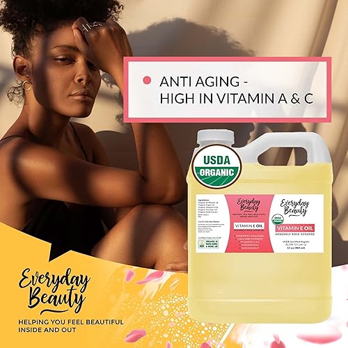 Miniatura 3 de Aceite orgánico de vitamina E  A granel 32 onzas con aroma a rosa celestial certificado USDA 100% natural a base de plantas, aroma ligero y rosa,