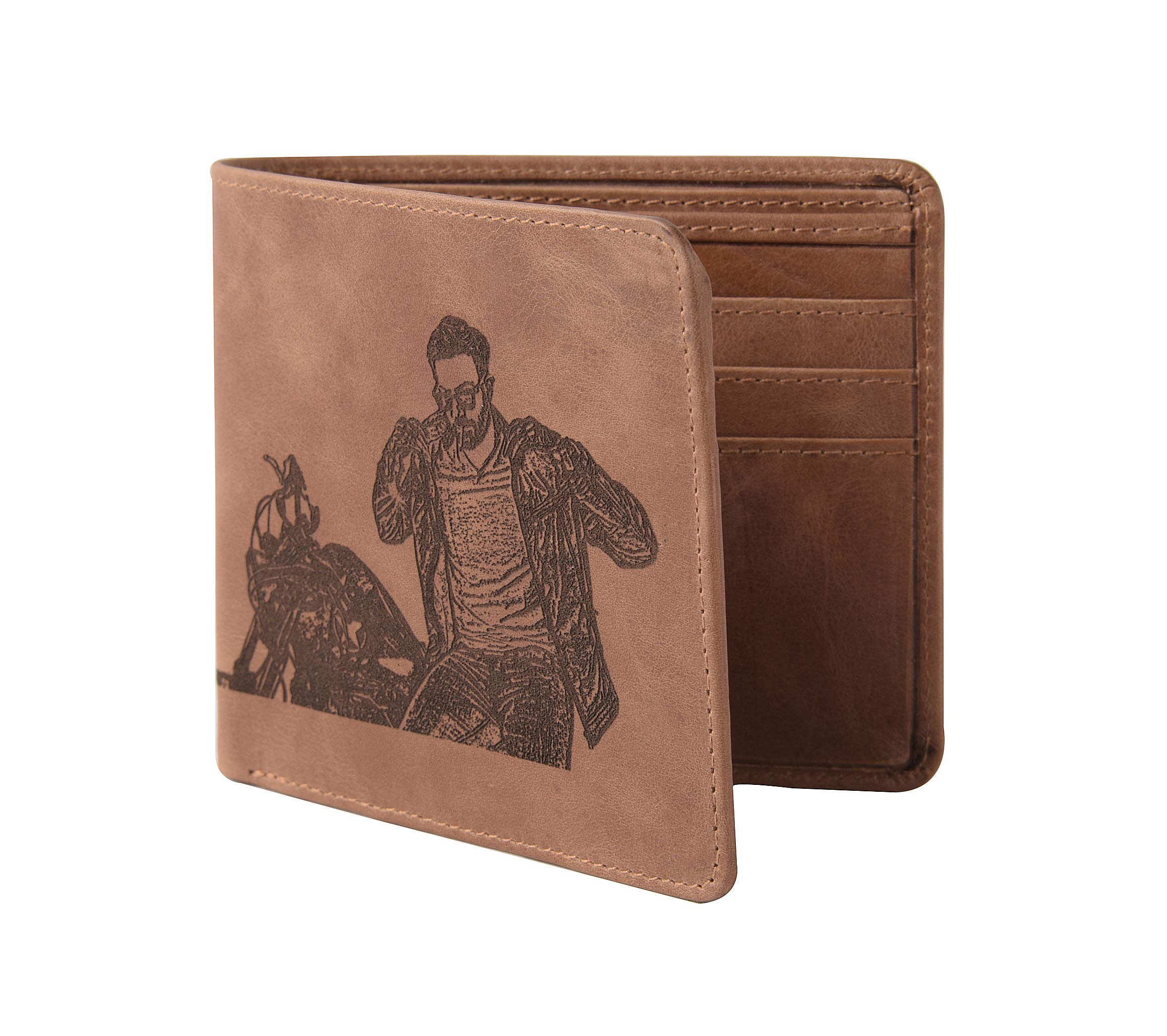 karmanah Customized Photo Engraved Genuine Leather Men's Wallet | Pure Leather Wallet for Men with Personalized Engraving | Wallet Gifts for Men | RFID-Protected Leather Wallet | Light Brown-picture-28