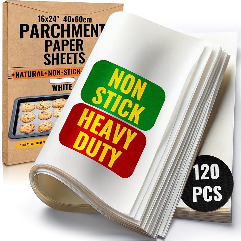 120 Pcs 16x24" Parchment Paper Sheets by Baker's Signature | Baking - Perfect for Baking, Precut Non-Stick Eco-Friendly, Will Not Curl or Burn
