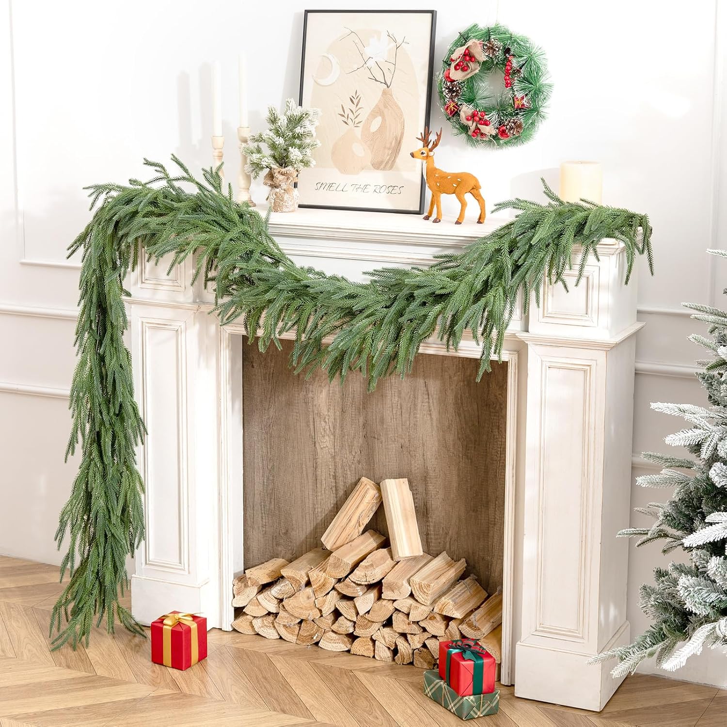 2Pcs 6Ft Real Touch Norfolk Pine Garland-Realistic Christmas Garlands for Mantle- Lush Dripping Artificial Greenary Decoration-Winter Indoor Outdoor Decor - Image 7