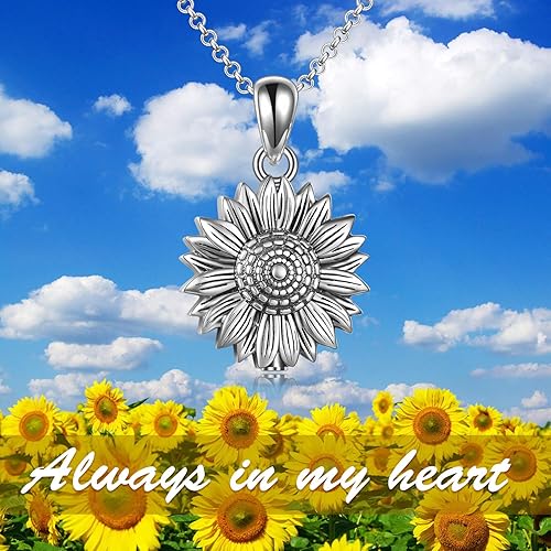 Miniatura 5 de Collar de urna de girasol de plata de ley para cenizas, joyería de cremación de flores de rosas para cenizas, Plata esterlina, Sin información.
