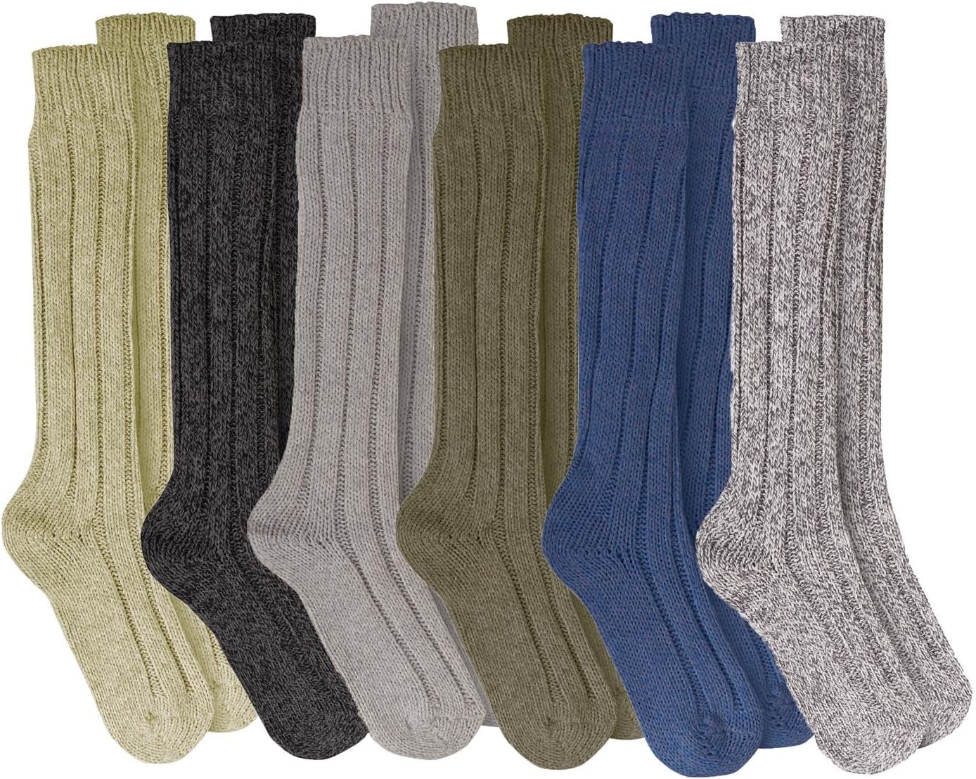 6 Pairs Of Mens Chunky Long Wool Socks Thick Heavy Duty Knee Length Work Boot Sock Size 6-11
