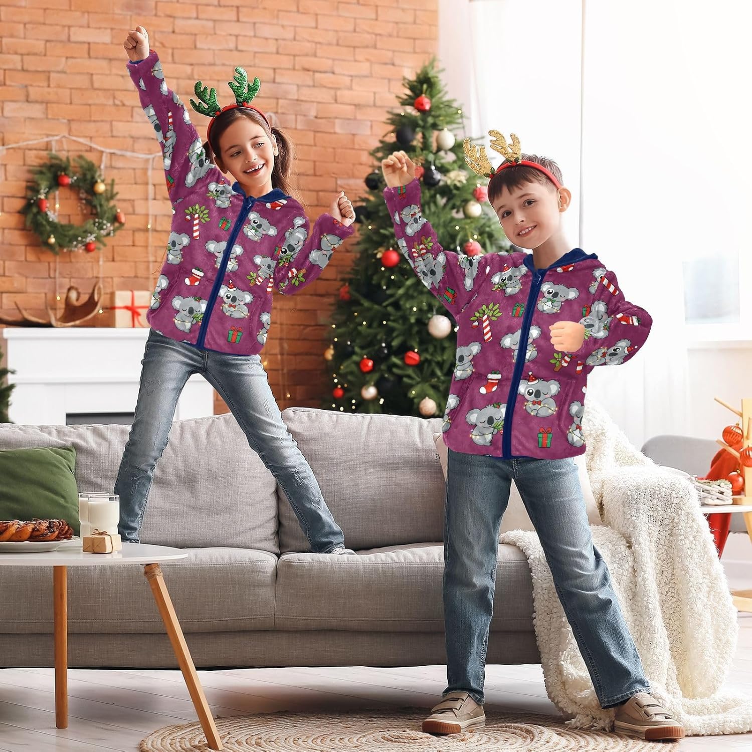 GuoChe Festive Koala Christmas Hooded Fleece Jacket Toddler Children's Coat