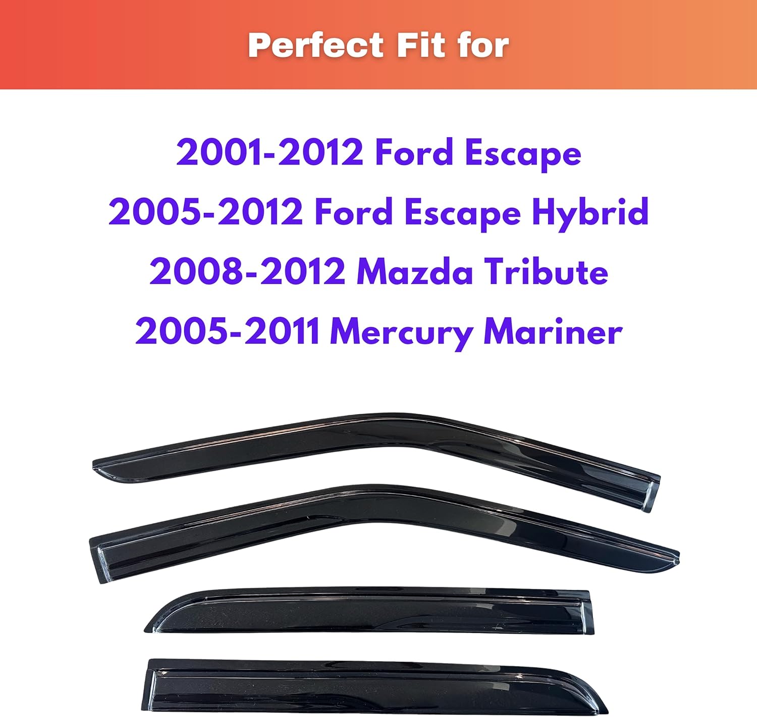 kpy rain guards fit for 2001-2012 ford escape & 2005-2012 ford escape hybrid, out-channel window visors vent wind deflectors 4pc, car accessories for 2008-2012 mazda tribute, 2005-2011 mercury mariner 2001-2012 escape