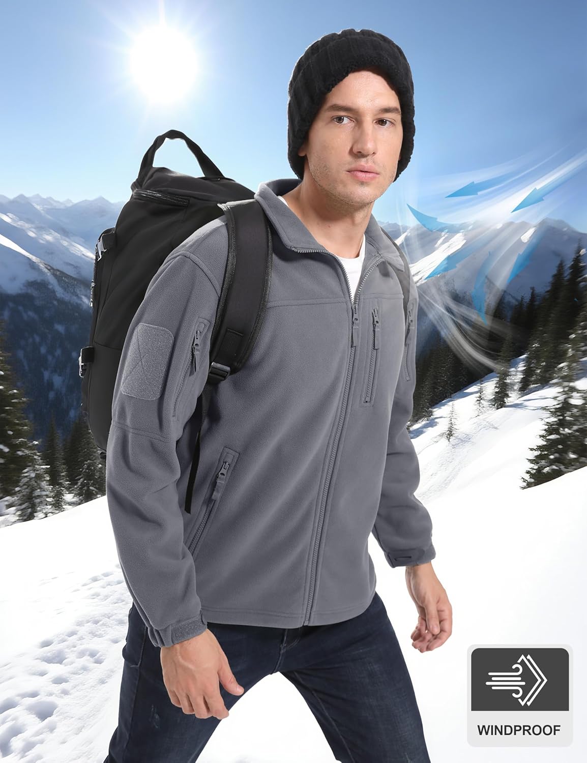 CRYSULLY Men's Fleece Jacket Winter Tactical Full-Zip Coat Military Jackets Multi Pockets