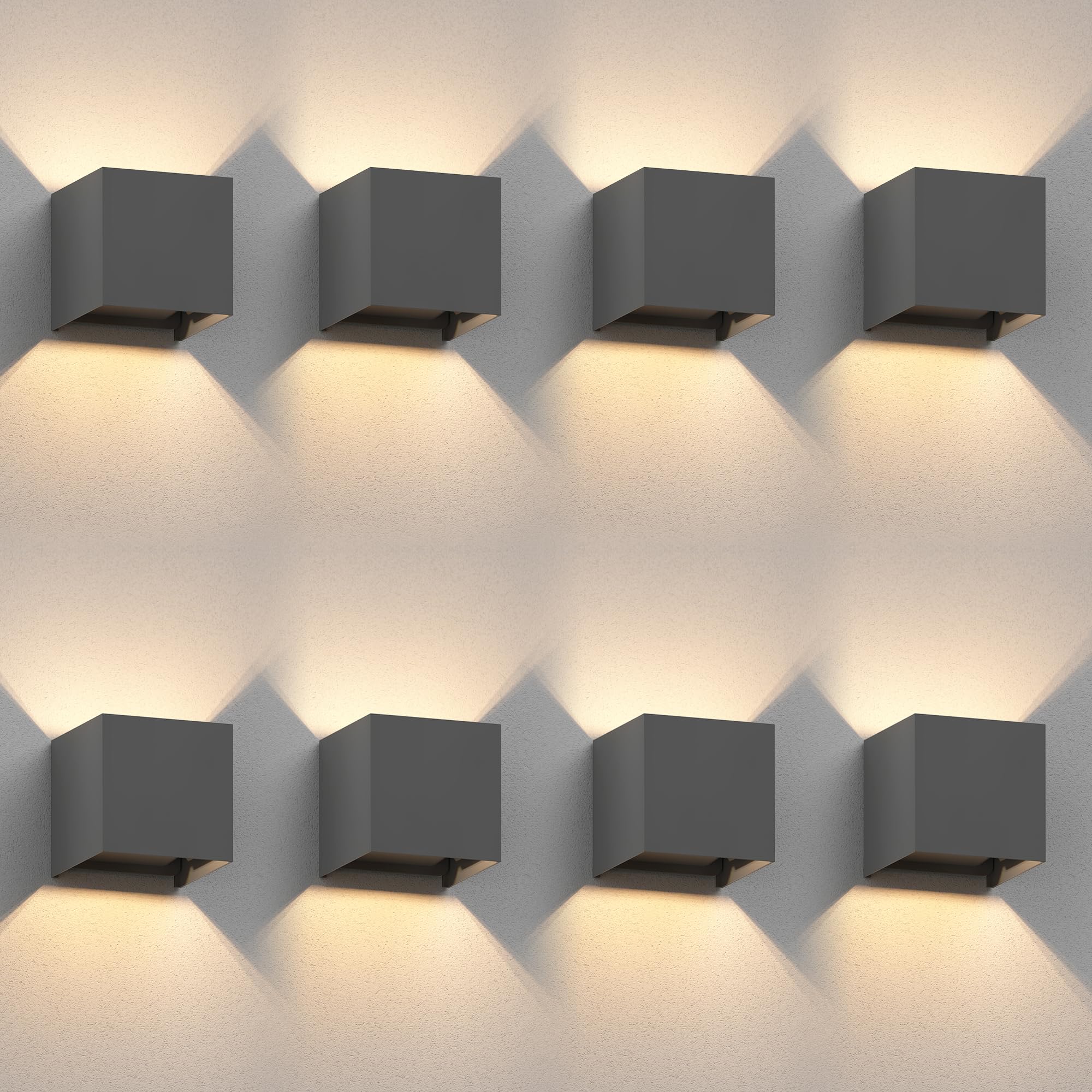 ledscom.de 8x Wandleuchte CUBEL für außen, anthrazit, IP65, Up & Downlight, quadratisch + LED Lampe 501lm, warmweiß