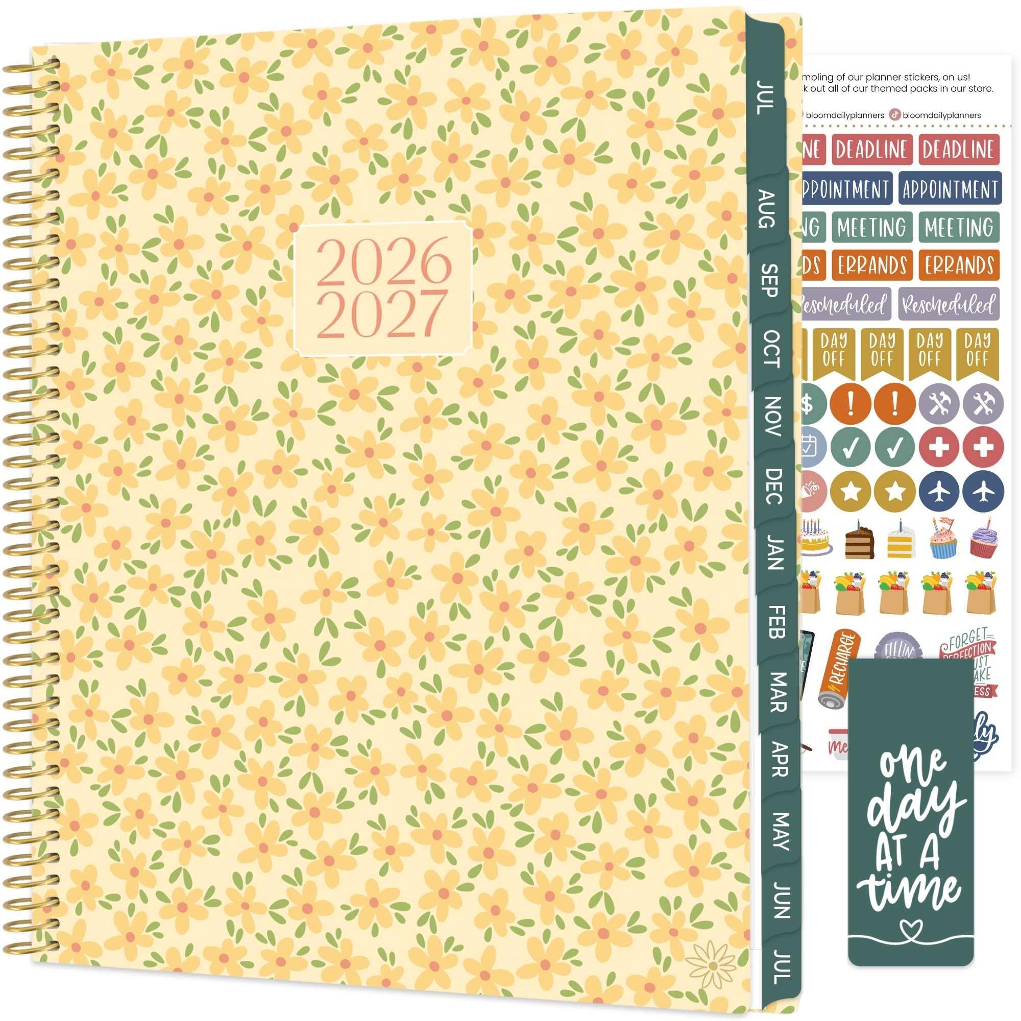 bloom daily planners 2026-2027 (8.5" x 11") Academic Year Day Planner (July 2026 - July 2027) - Weekly & Monthly Dated Agenda Organizer with Stickers & Tabs - Butter Yellow Daisies