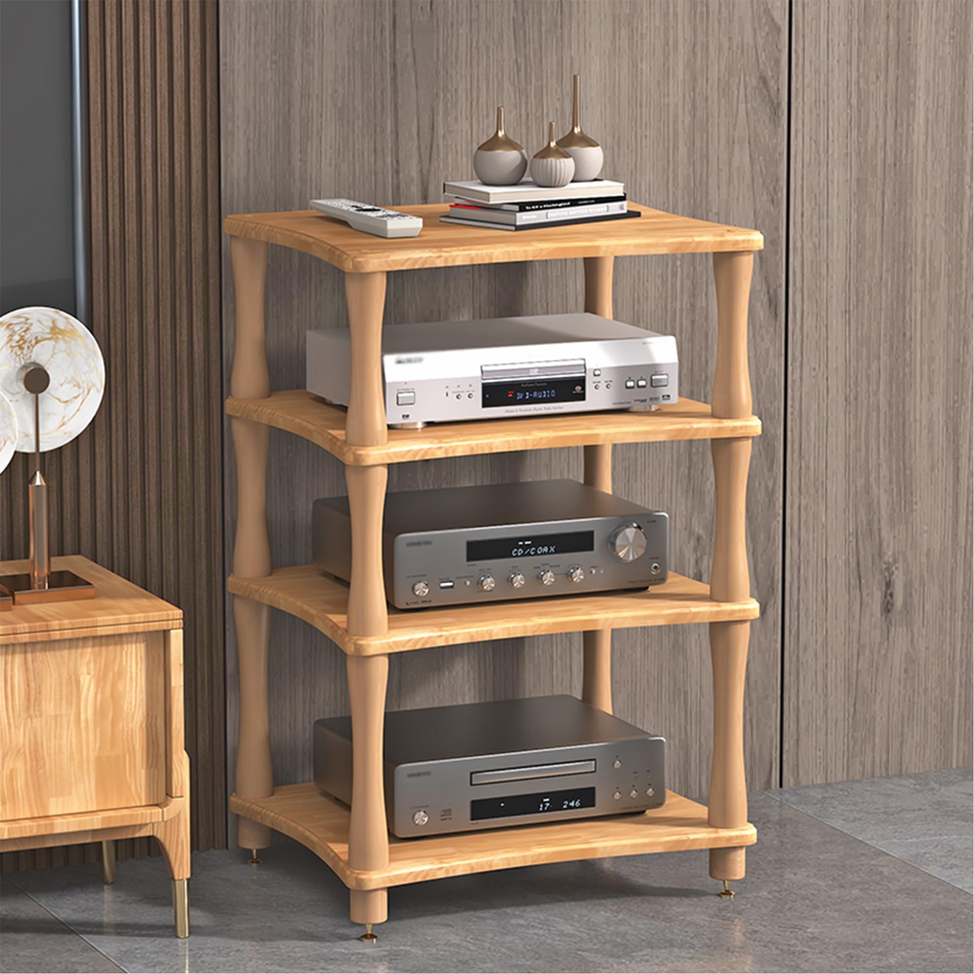 Mobile Giradischi in Legno Supporto Casse Audio HiFi Aperto Multifunzione Consolle per Jukebox Lettori Dvd Console di Gioco Accessori TV(Wood,60 * 48 * 86cm)