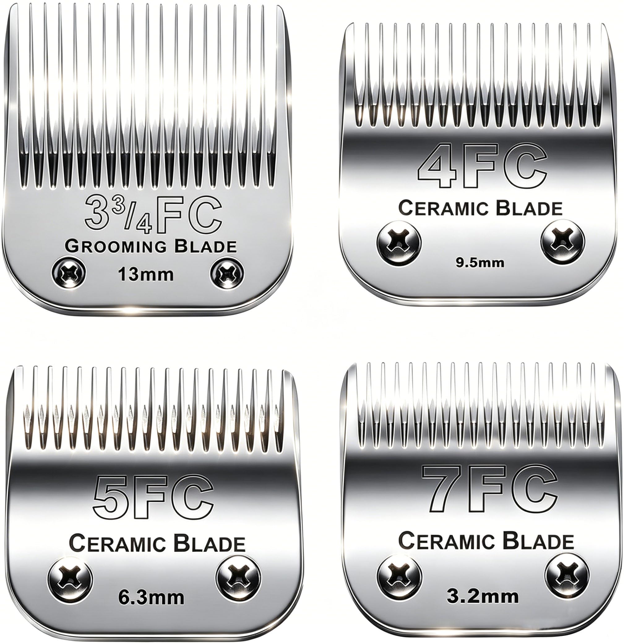 4PACK Dog Grooming Clipper Replacement Blades Compatible with Andis Pet Clipper/Oster A5/Wahl KM Series Dog Clipper,Ceramic Blade & Stainless Steel Blade (#3FC+4FC+5FC+7FC)