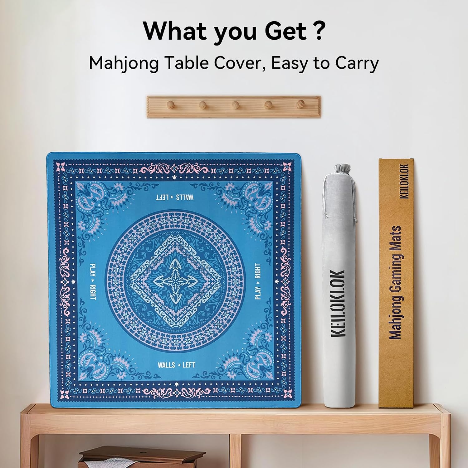 Mandala Mahjong Mat, 32.4x32.4 Inch Mahjong Table Cover with Rubber Anti Slip & Noise Reduction for Poker, Card, Board & Tile Games, Dominoes, No Folding Creases Gaming Mat - Peacock Blue