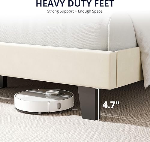 Miniatura 6 de Cozy Castle Base de cama tamaño Queen, plataforma tapizada con cabecera curvada ajustable de terciopelo, base de colchón con listones de madera