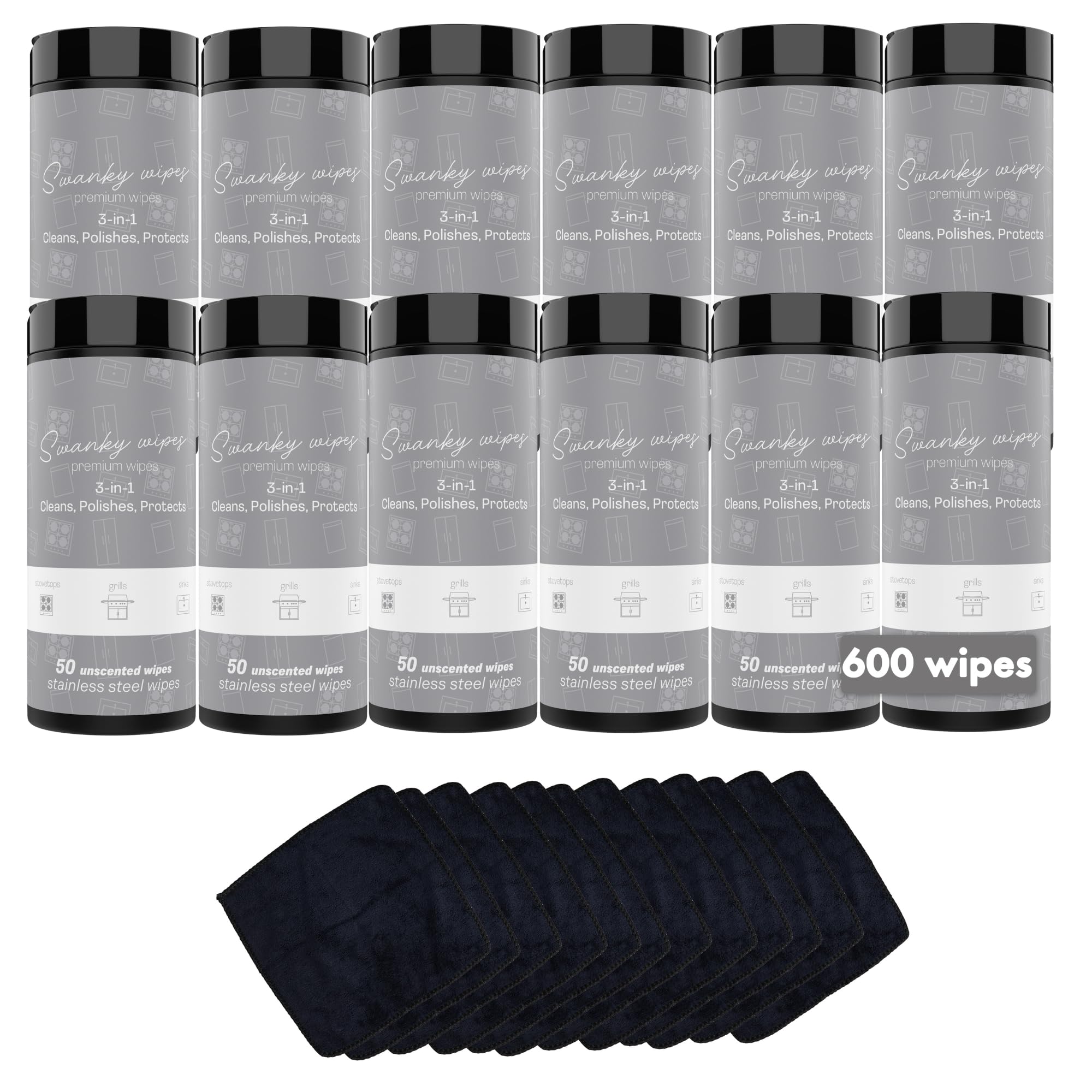 Swanky Stainless Steel Cleaner Wipes - Grime &amp; Grease Remover Kitchen Cleaning Supplies - Clean &amp; Shine, For Stove Top, Refrigerator, Sink, Oven, &amp; Household Appliances - Canister, 600 Count