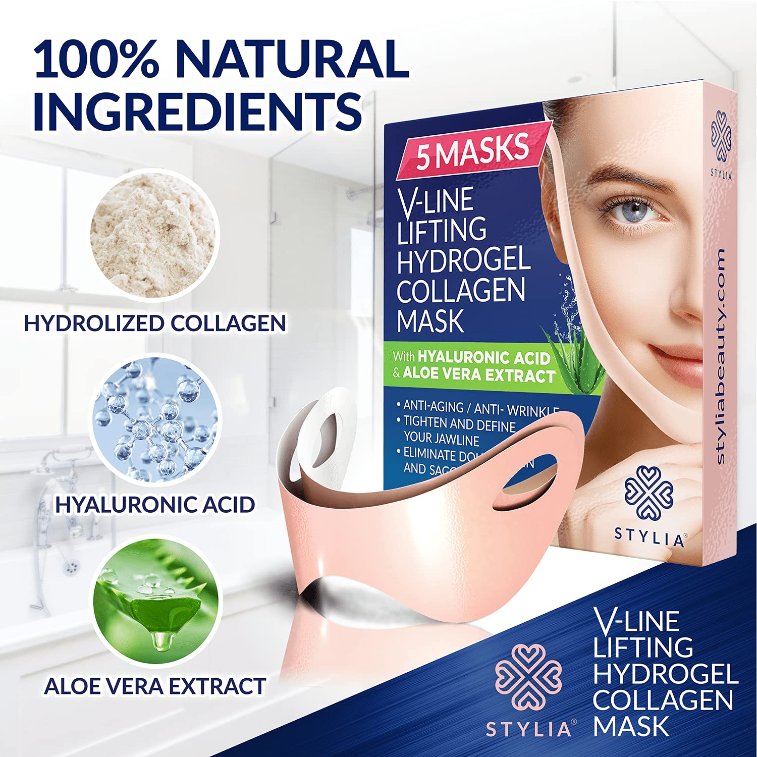 5 Piece V Line Shaping Face Masks – Lifting Hydrogel Collagen Mask with Aloe Vera – Anti-Aging and Anti-Wrinkle Band - Double Chin Reducer Strap - Contouring, Slimming and Firming Face Lift Sheet : Beauty & Personal Care
