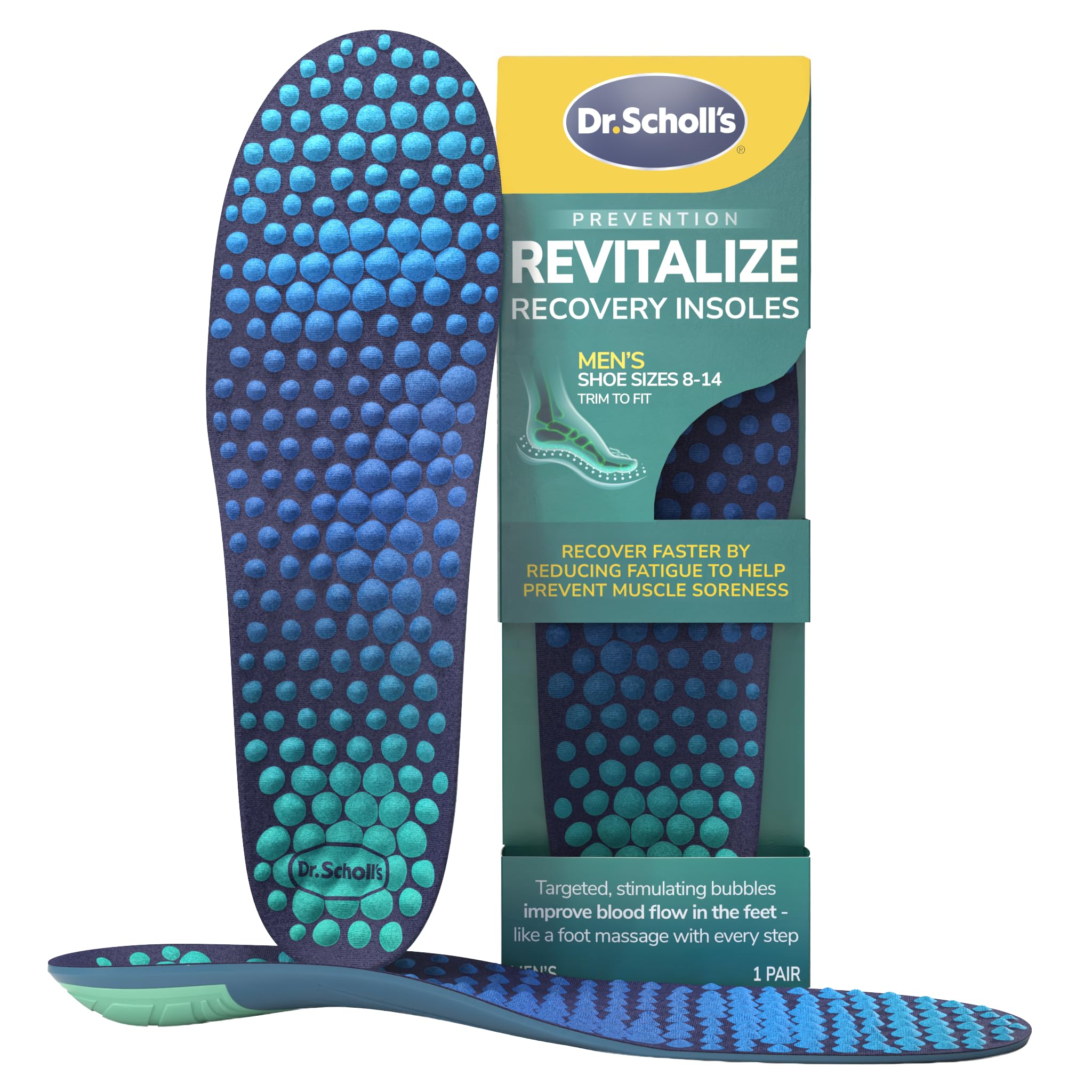 Dr. Scholl's ® Revitalize Recovery Insole Orthotics, Improve Recovery Faster, Reduce Fatigue, Stress, Soreness, Trim to Fit Inserts for Any Shoes, Athletic, Running, Slippers, Casual, Men 8-14, 1 Pair