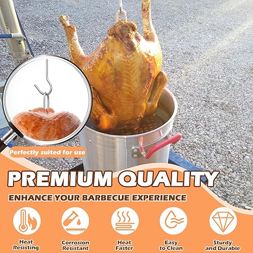 Miniatura 5 de Juego de gancho y soporte perforado para freidora de pavo, base de estante para freír pollo y mango de alambre, asador vertical para horno de