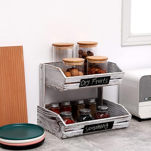 Miniatura 2 de Cesta de frutas colgante de almacenamiento para cocina, organizador de madera de 2 niveles, soporte pastoral clásico para cocina, oficina, comedor y