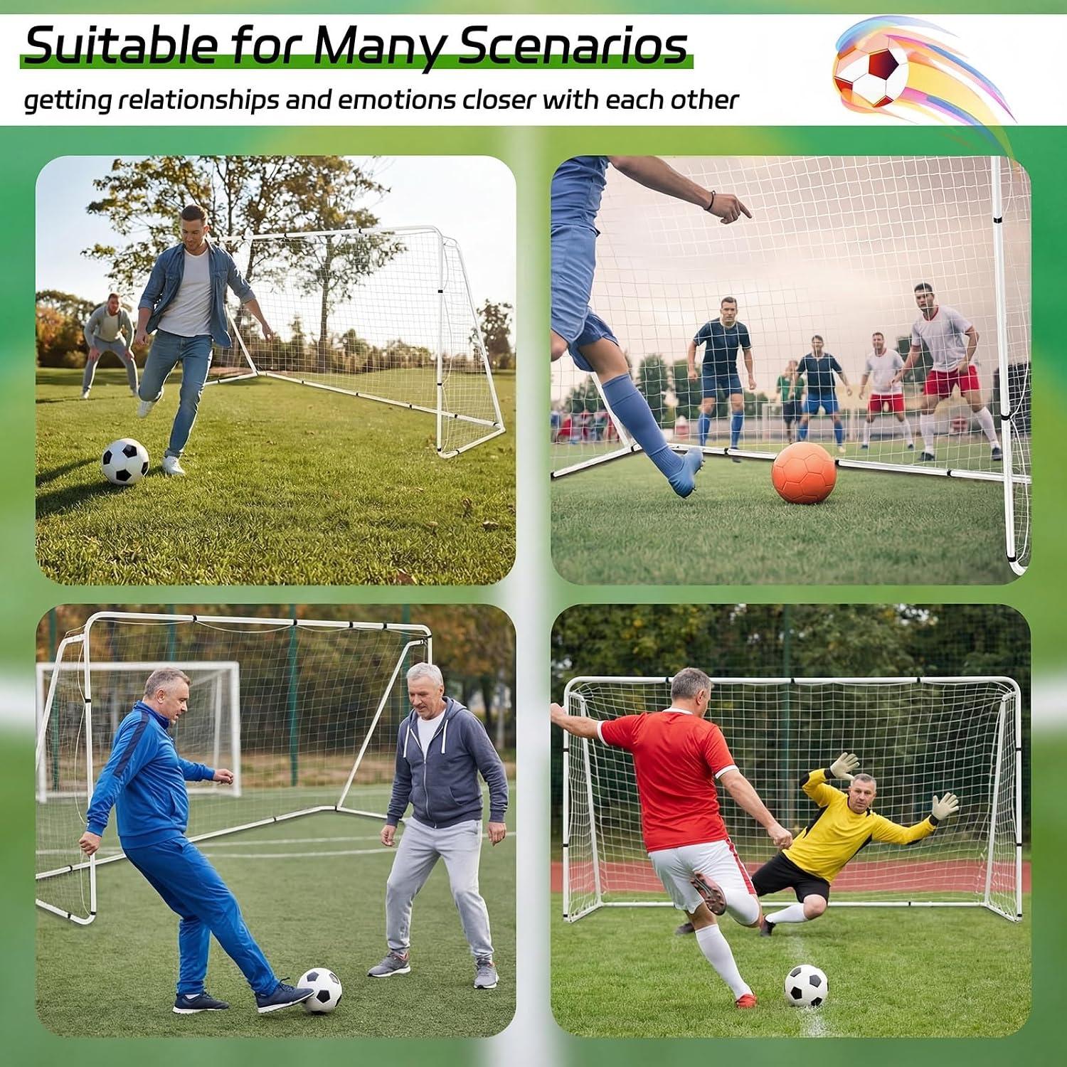 Liliful 12 x 6/10 x 6.5 ft Soccer Goal for Backyard Portable Soccer Net and Steel Weatherproof Frame Folding Goals with 6 Ground Stakes for Adults Youth Outdoor Training Competition