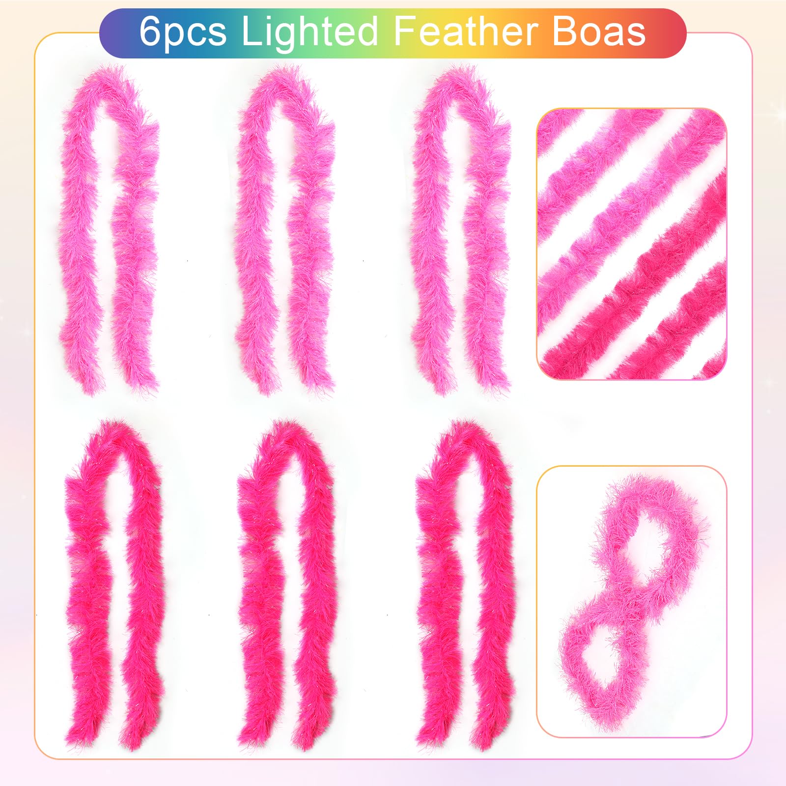 LACGO 6Pcs Pink Feather Boas with 6Pcs Glasses,Artificial Fluffy Boas Decoration,Fancy Dress for Women,Heart Rimless Sunglasses,Party Accessories for Dancing Wedding Halloween (12Pcs) - Image 3