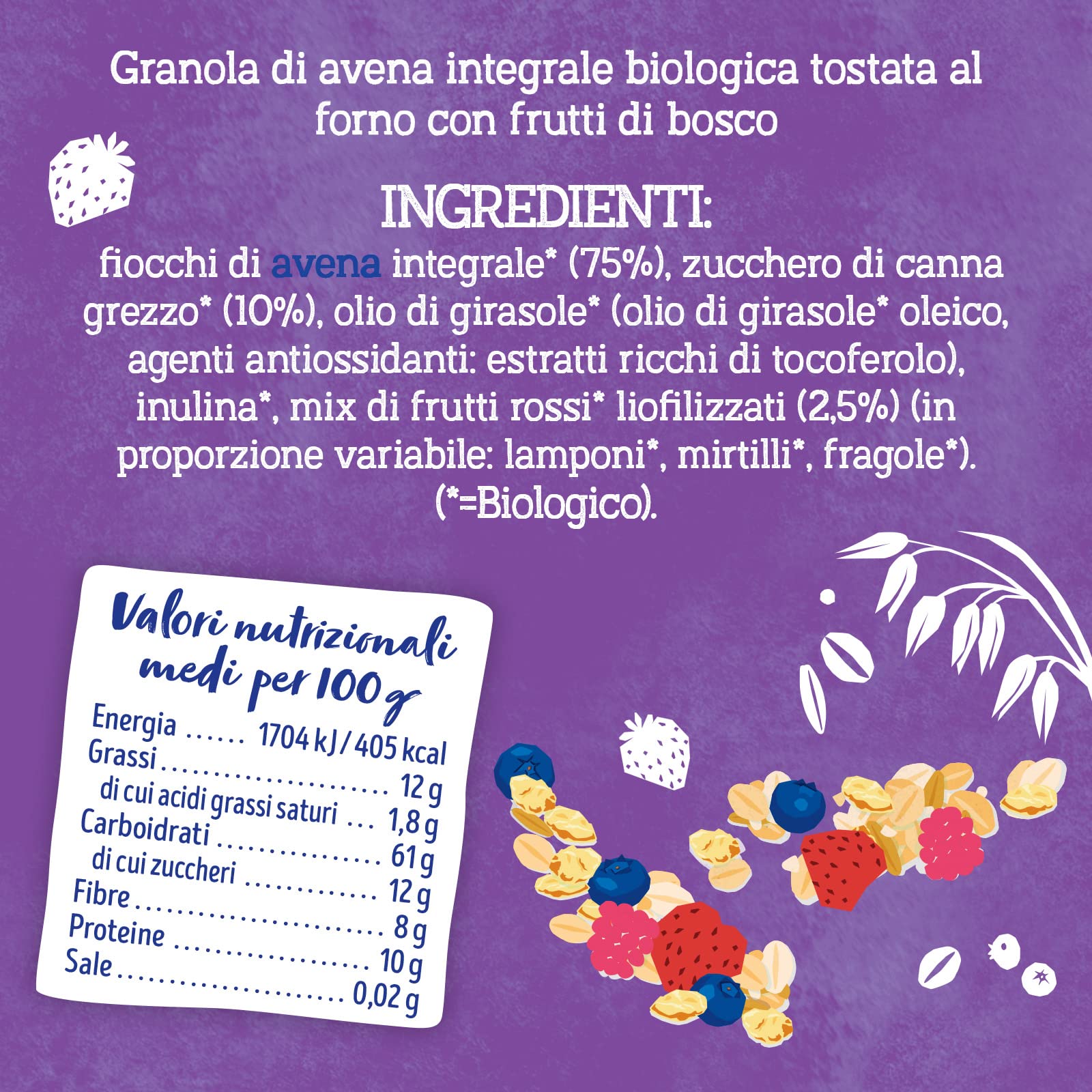Isola Bio Granola Crunchy Biologica Frutti di Bosco, Tostata al Forno, Cereali da Colazione con Lamponi, Mirtilli e Fragole, 100% Ingredienti Naturali, per Vegani e Vegetariani, Formato 350gr - 2