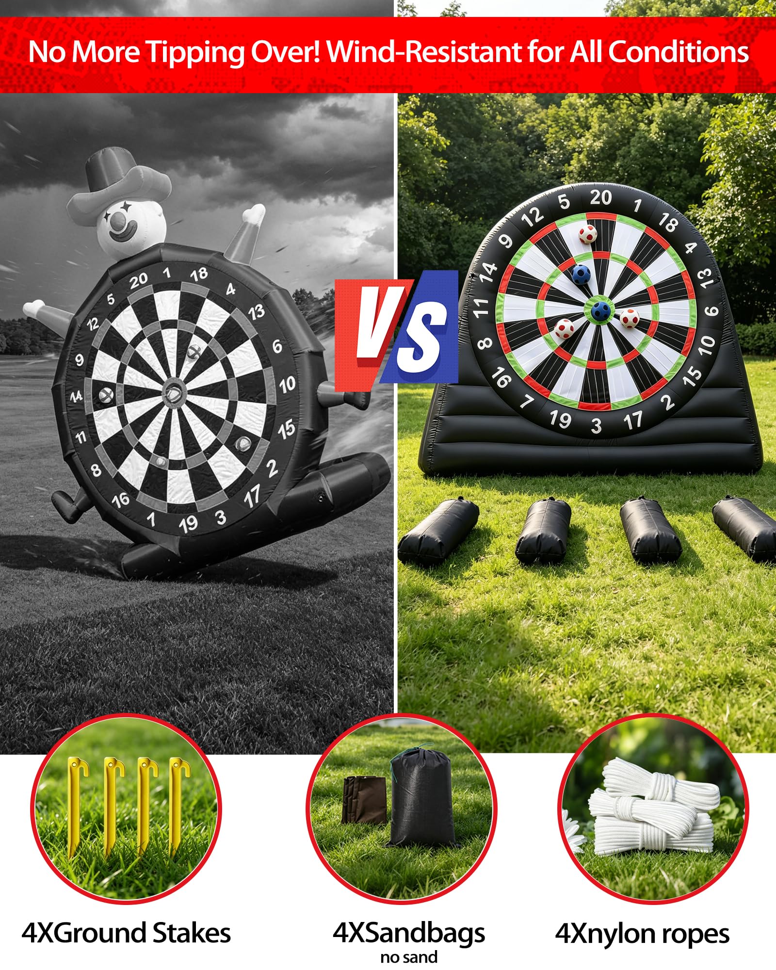 Tavola da freccette da calcio gonfiabile con ventilatore da 370 W e 8 palline gonfiabili per sport all'aria aperta, gioco di freccette con grande bersaglio e gioco di freccette da giardino
