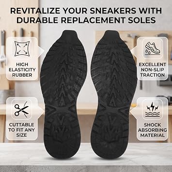 Shoe Bottom Full Sole, 12.7x4.5in Anti Slip Rubber Shoe Repair Sole Cuttable Bottom Repair Replacement for Work Boots Sneakers