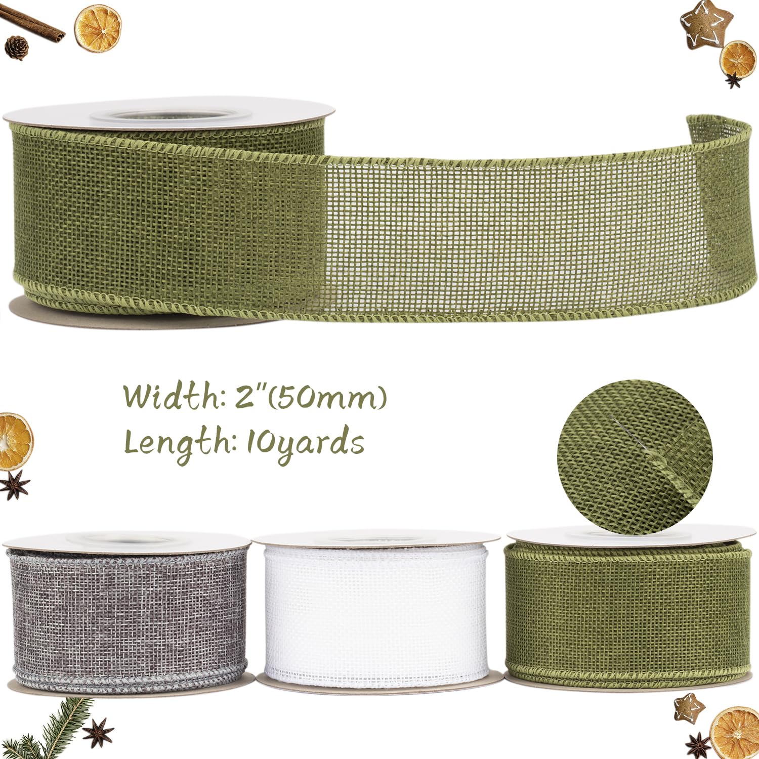 Tekdeere Burlap Ribbon 50mm x 9 Meters, Moss Wired Ribbon for Crafts, Gift Wrapping, Wreaths, Bows, Tree Decoration and Outdoor Decoration - Image 2