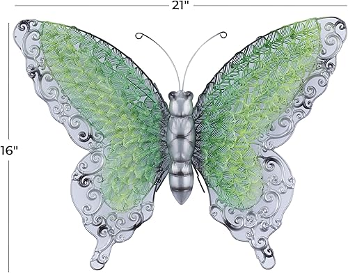 Miniatura 6 de Deco 79 Escultura de pared de mariposa de metal para decoración de pared para interiores y exteriores, arte de pared de 21 x 2 x 16 pulgadas, verde