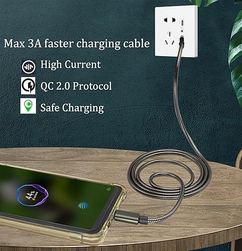 Miniatura 7 de Cable macho tipo C de doble cara, universal USB A a tipo C, cable trenzado de metal con aislamiento de acero recubierto de acero redondo, carcasa