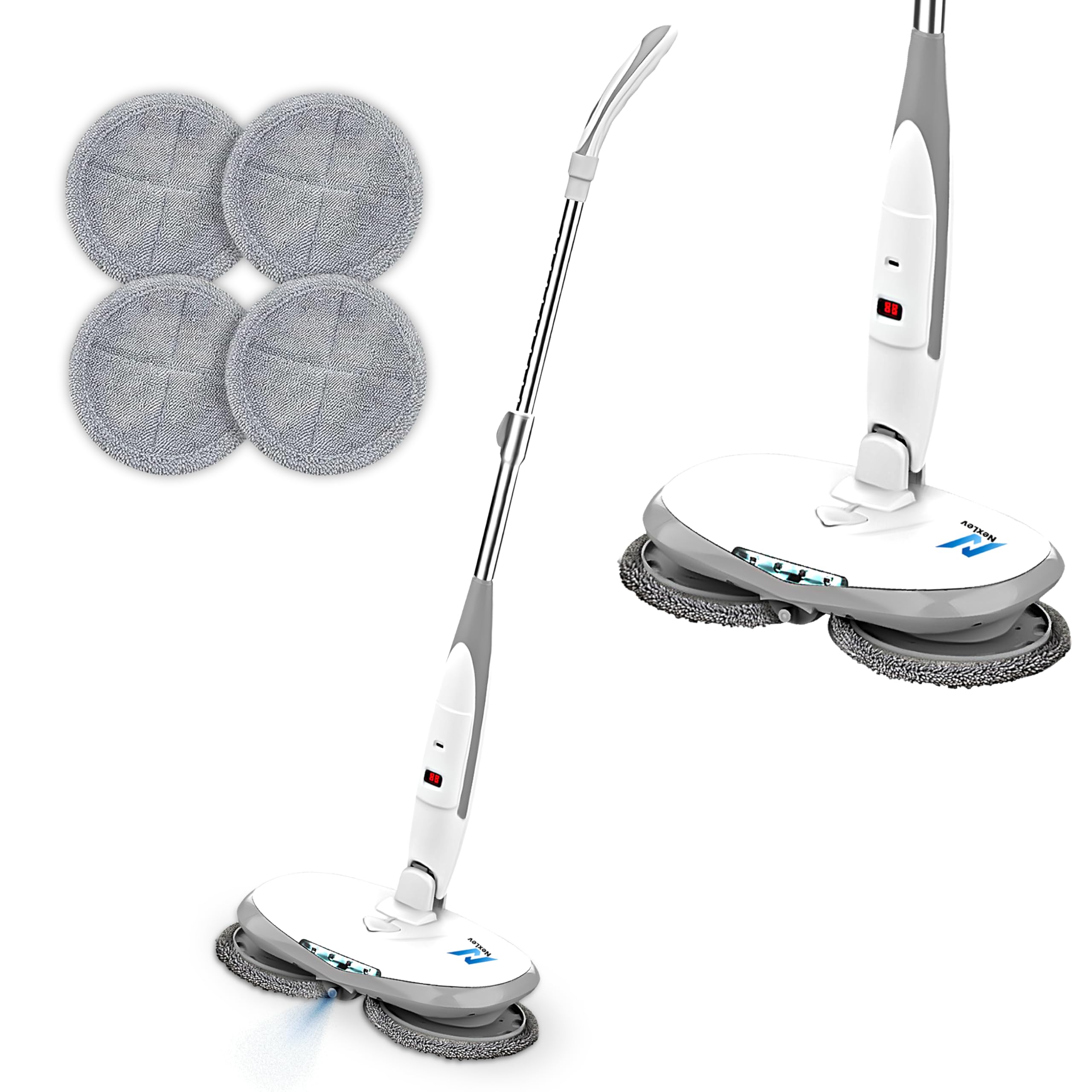 Cordless Spin Mop|50 Min Runtime|2 Extra Mop Pads | Type C | For Home Kitchen & Office Use | Water Spray Function|Self Propelling|Mopping for All Floor Types|LED for Corners and Underbed|SPM-01