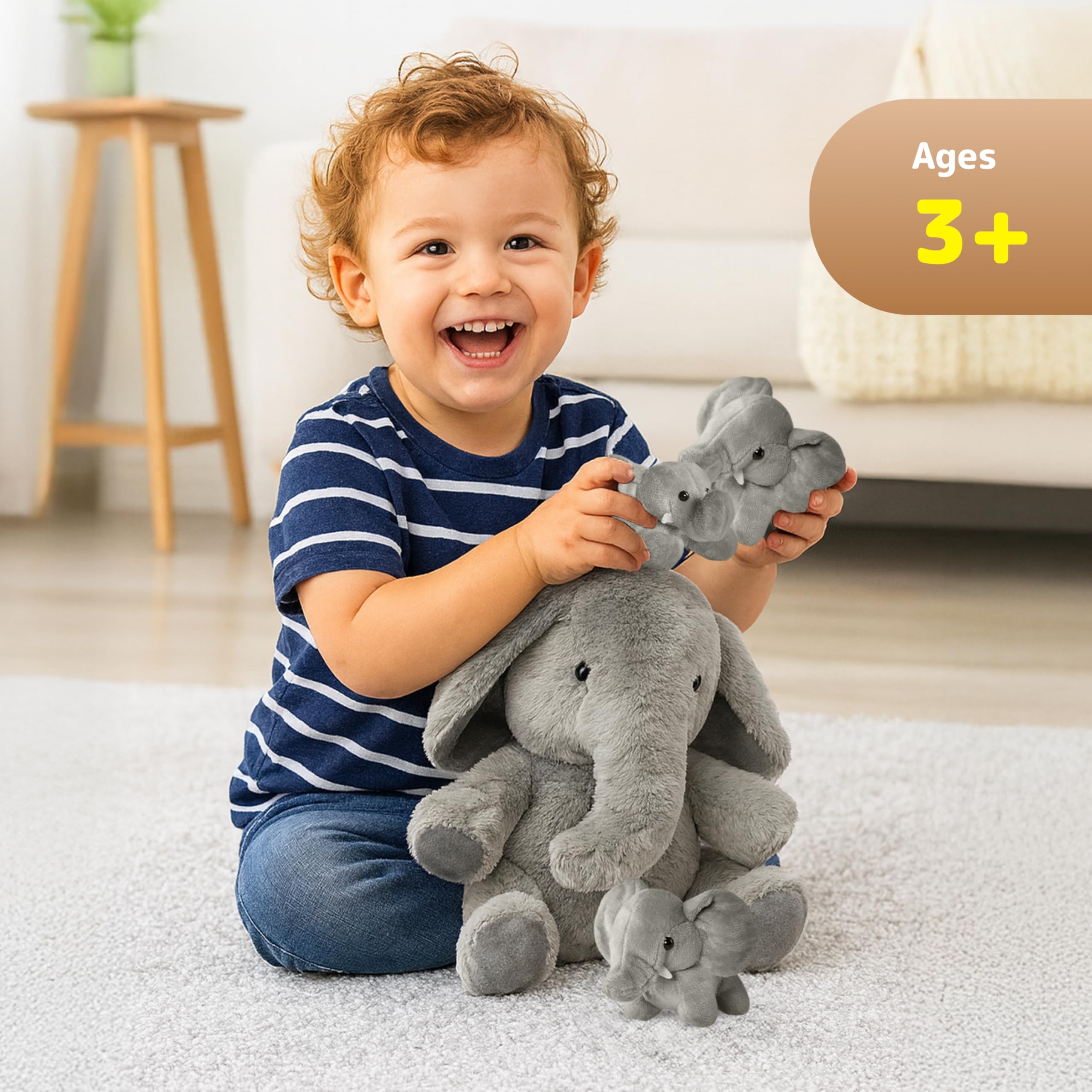 Prextex Carry Along Plüsch-Elefant mit 3 kleinen Plüsch-Elefanten – 4-teiliges Spielset für weiche Stofftiere