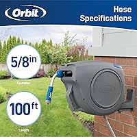 Vista 7 de Orbit Auto-Retractable Garden Hose Reel - 100 ft x 5/8 in Heavy-Duty, 180° Swivel Mount, 500 PSI Burst Strength - 28263
