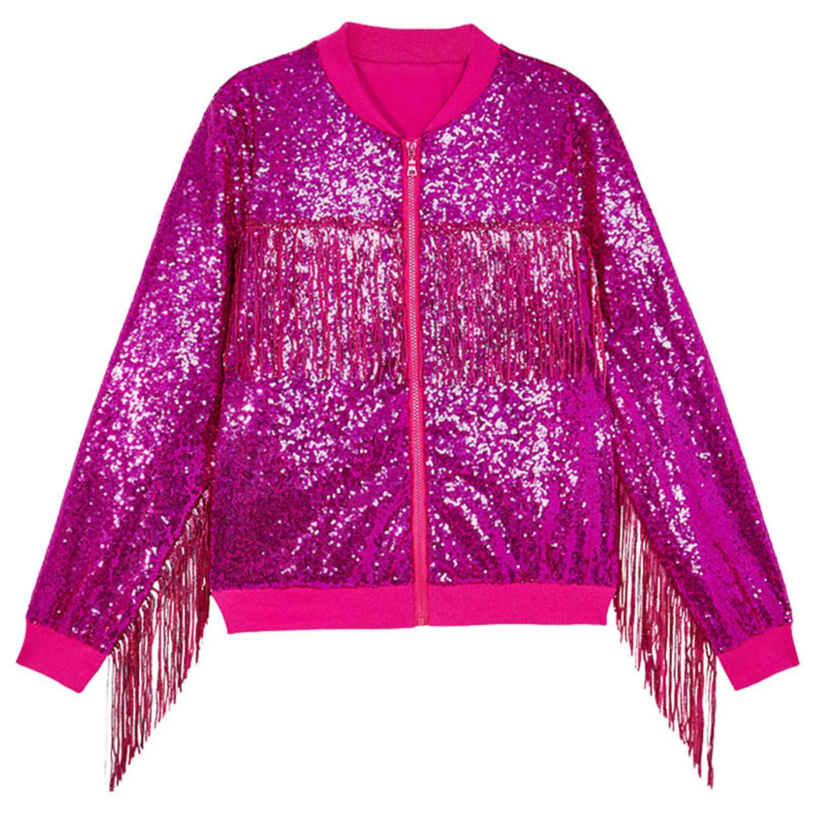 Genérico Chaqueta Slam NiñA - Chaquetas De Lentejuelas para NiñAs Chaqueta De Manga Larga con Cremallera para NiñOs Ropa De Personalidad De Moda Brillante Abrigos De Mujer Color Rojo