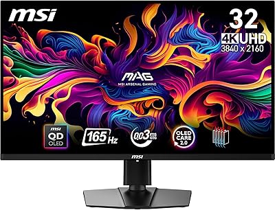 MSI MAG 321UP QD-OLED - Monitor da gioco 4K UHD da 31,5 pollici, pannello Quantum Dot OLED 3840 x 2160, 165 Hz, 0,03 ms, DCI-P3, DisplayHDR True Black 400 - DP 1.4a, HDMI 2.1 (UHD 165Hz), USB Type-C