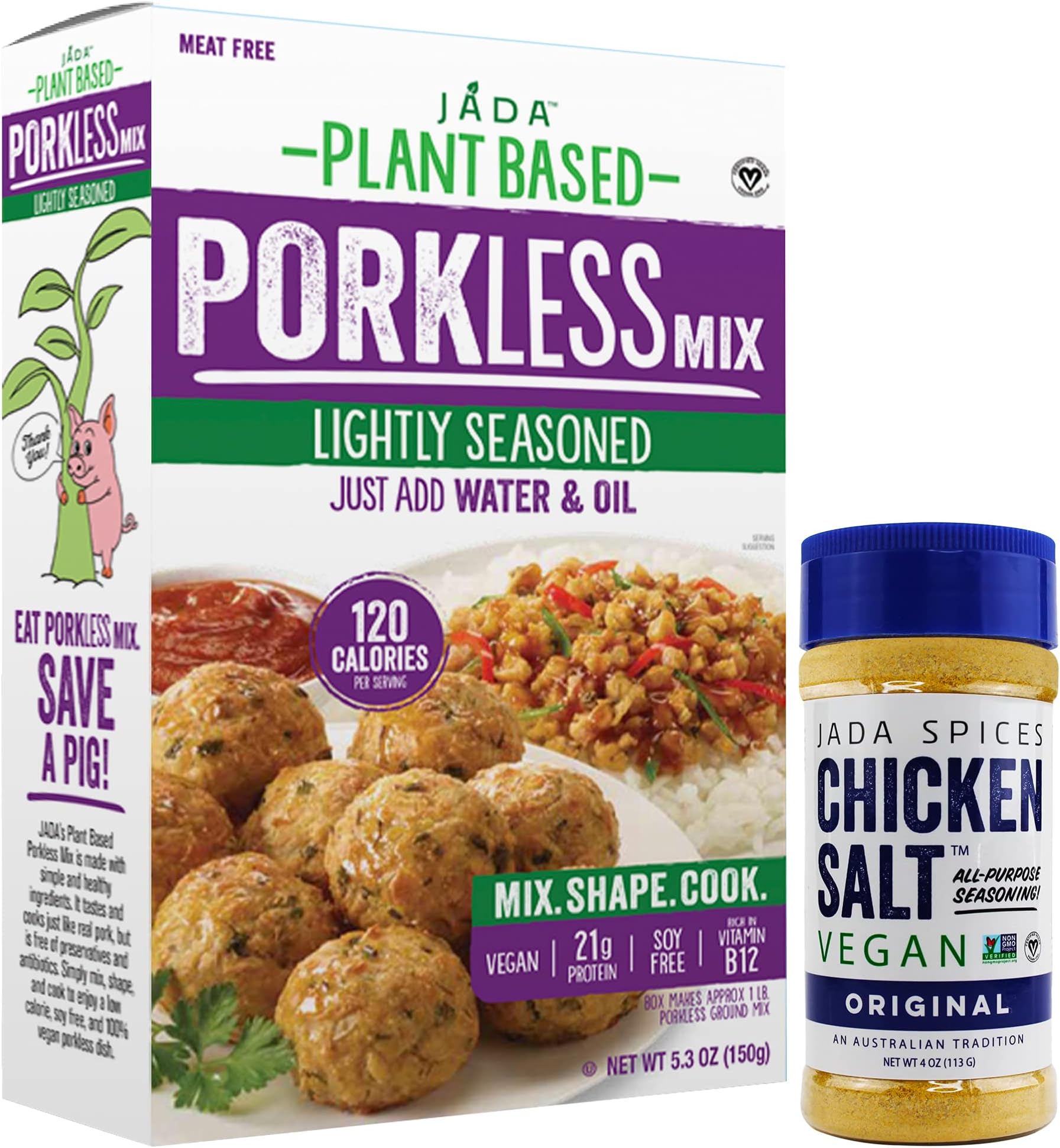 Vegan Porkless Plant Based Mix & Chicken Salt - Meat Substitute, Ground Mix, Crumbles, Meatballs, Soy Free Meatless Products, Kosher, Keto & Paleo Friendly