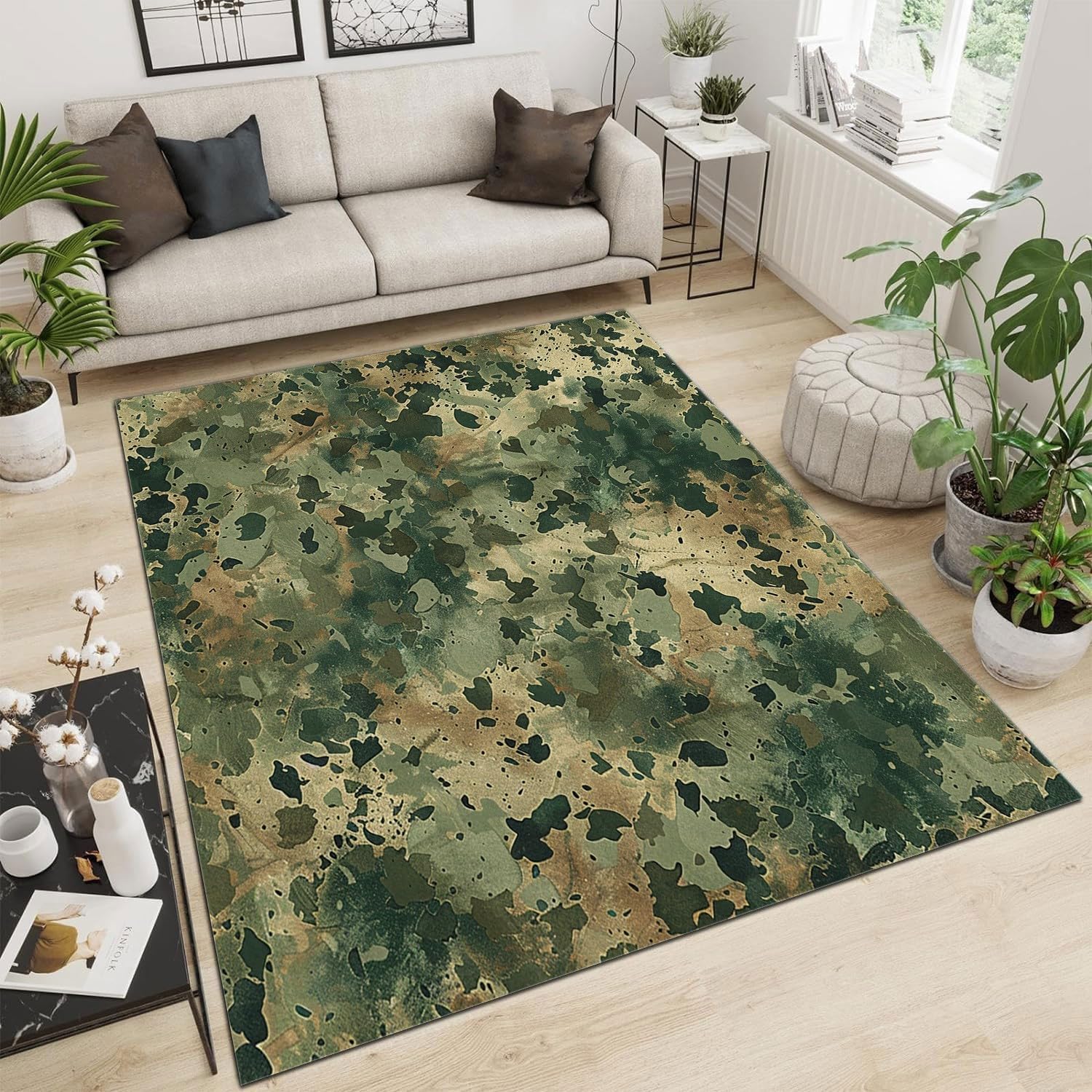 2 x 6 Area Rugs - Blue Bedroom Rugs for Living Room Non-Slip Fluffy Foldable, Camouflage Green Mat Indoor Floor Flannel Carpet for Dining Table Kitchen Decor