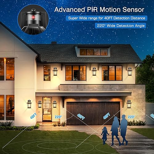 Miniatura 3 de VIANIS Paquete de 2 luces negras para exteriores para casa, linterna de luz de porche del atardecer al amanecer, iluminación exterior para montaje