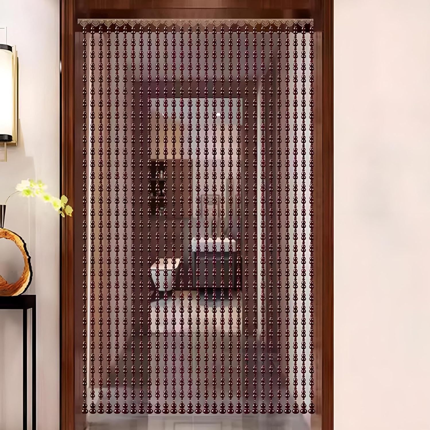 Tenda con perline in legno, senza trapano, perline di cristallo decorative per finestre e balconi, facile da installare, divisorio per soggiorno e porta