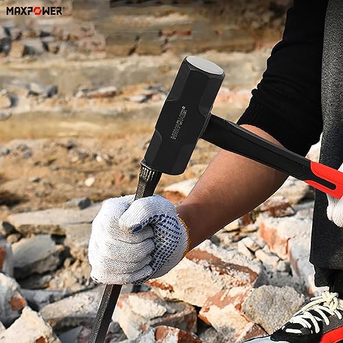 Miniatura 6 de MAXPOWER Martillo de trineo de 4 libras, cabeza de acero, mango de fibra de vidrio de 12 pulgadas resistente a los golpes