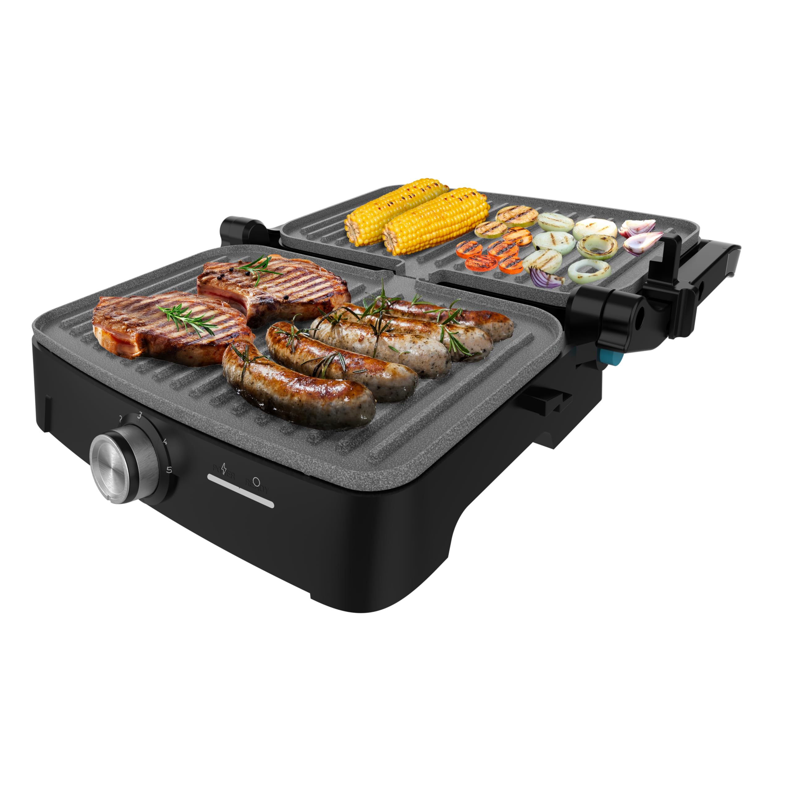 Cecotec Rock'nGrill Elektrogrill 1500 Full Open, 1500W, Öffnung 180°, RockStone, Antihaftbeschichtung, schwimmende Platte, Fettauffang, vertikale Lagerung, einstellbare Temperatur, 281 x 173 mm