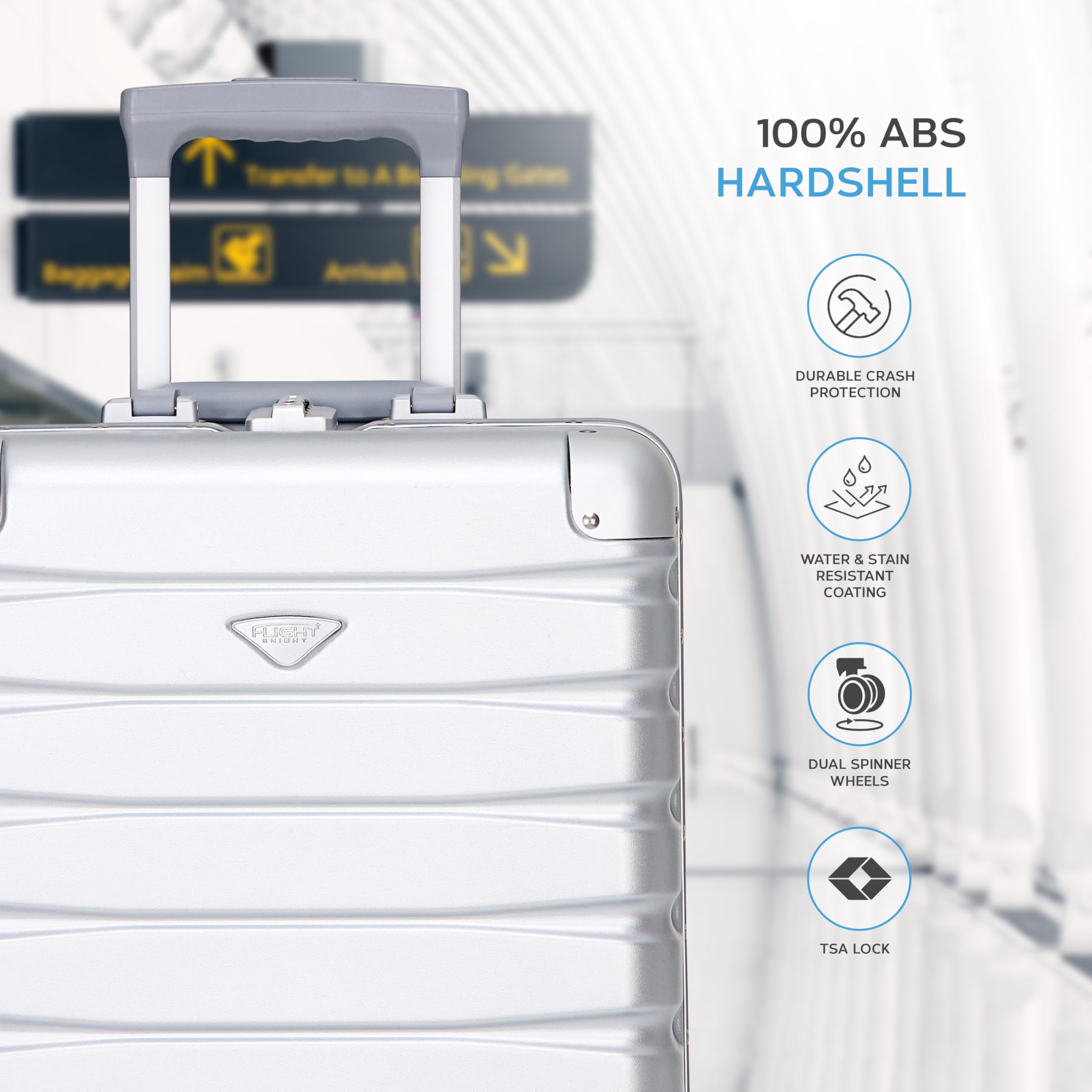 Flight Knight Premium Travel Suitcase - 8 Spinner Wheels - Built-in TSA Lock Lightweight Aluminium Frame, ABS Hard Shell Carry on Check in Luggage Highly Durable - Approved for Over 100 Airlines