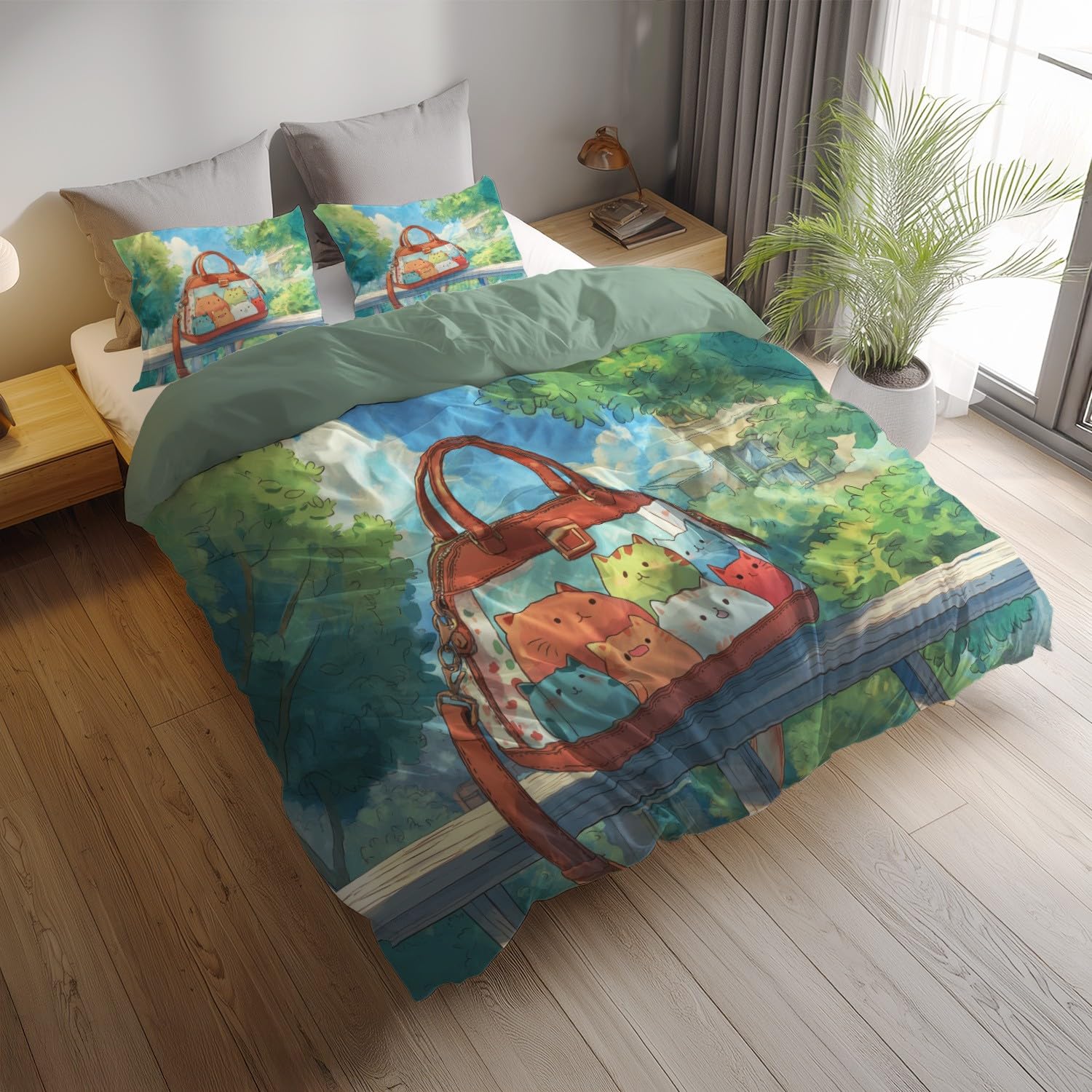 Luksusowa kolorowa torebka ze świeżym kotem poszewka na kołdrę 292 cm x 236 cm zestaw pościeli z mikrofibry jakość hotelowa odporna na blaknięcie poszewka na kołdrę poszewka na poduszkę 2 w zestawie