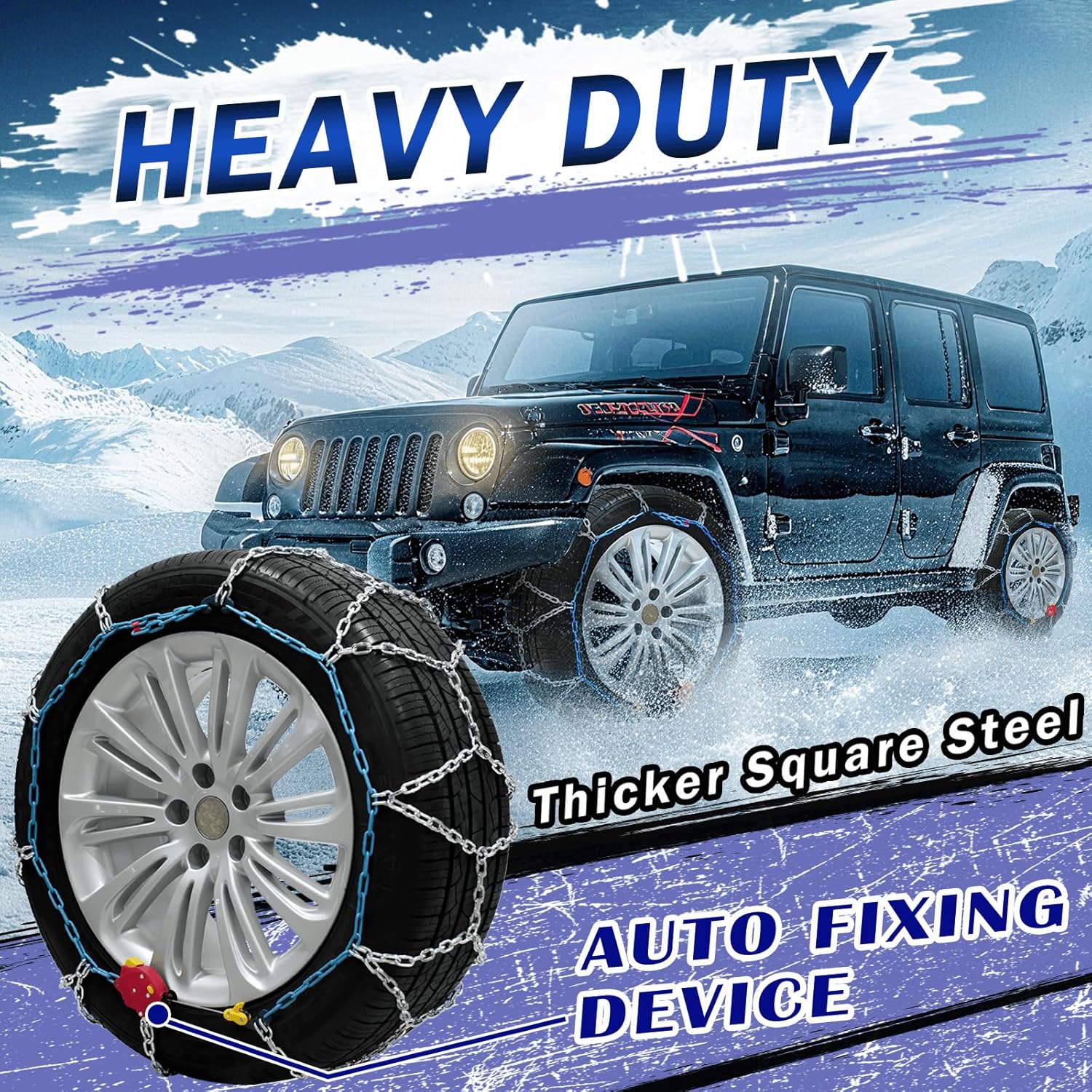 AutoChoice AutoFixing Snow Chains Tire Chains For Light Truck SUV Pickup Trucks, Easy installation, Contains Titanium for Wear Resistance, Set of 2(HRV275,Auto-Trac)